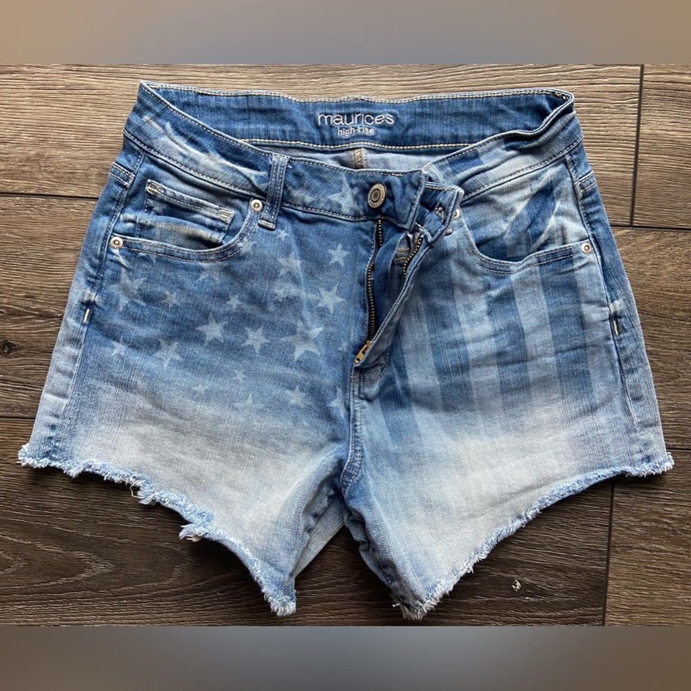 High waisted American flag light wash denim shorts- for July 4th, festivals, fun